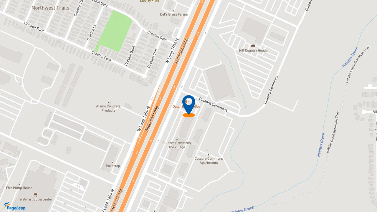 https://pageleap.com map showing location of Dutch Bros Coffee in San Antonio.