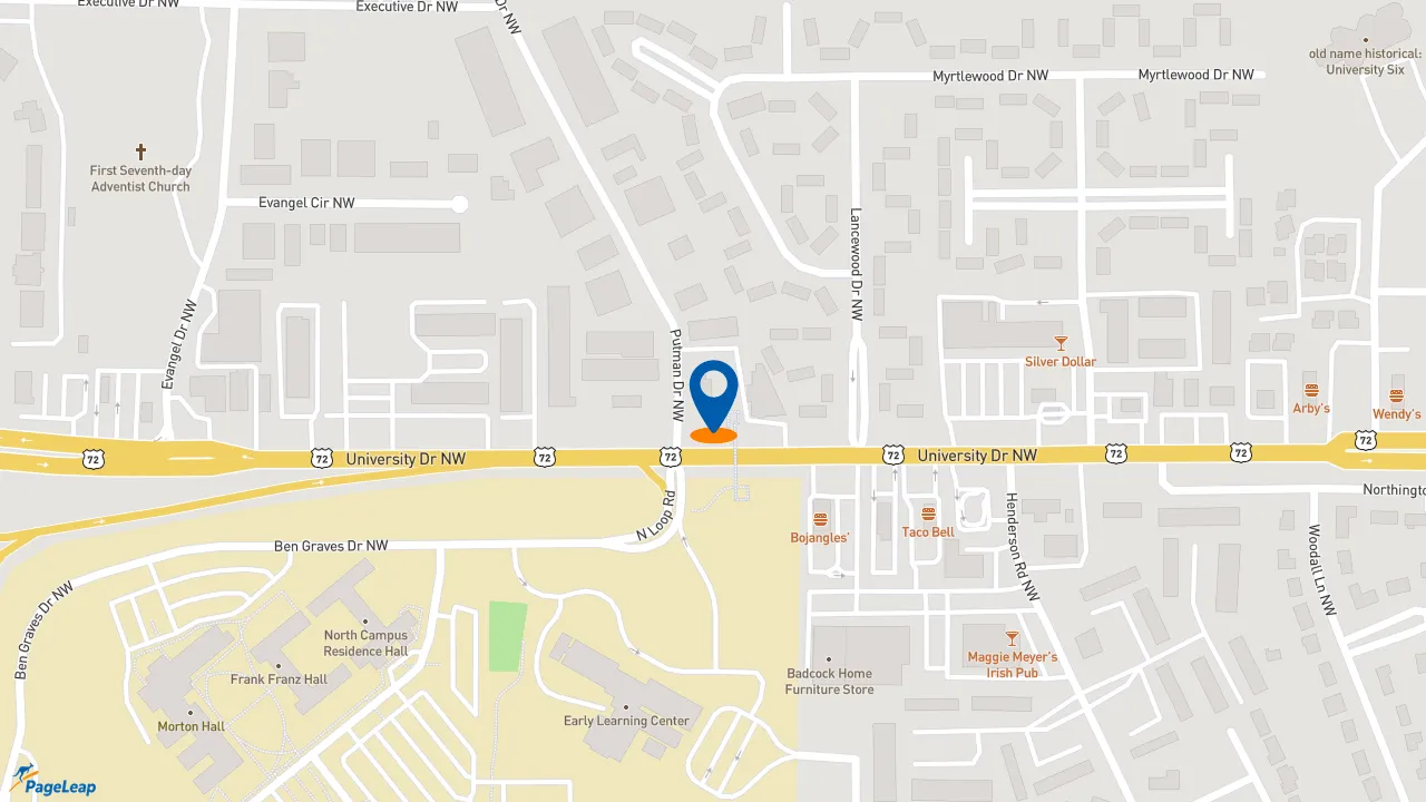 https://pageleap.com map showing location of Dutch Bros Coffee in Huntsville.