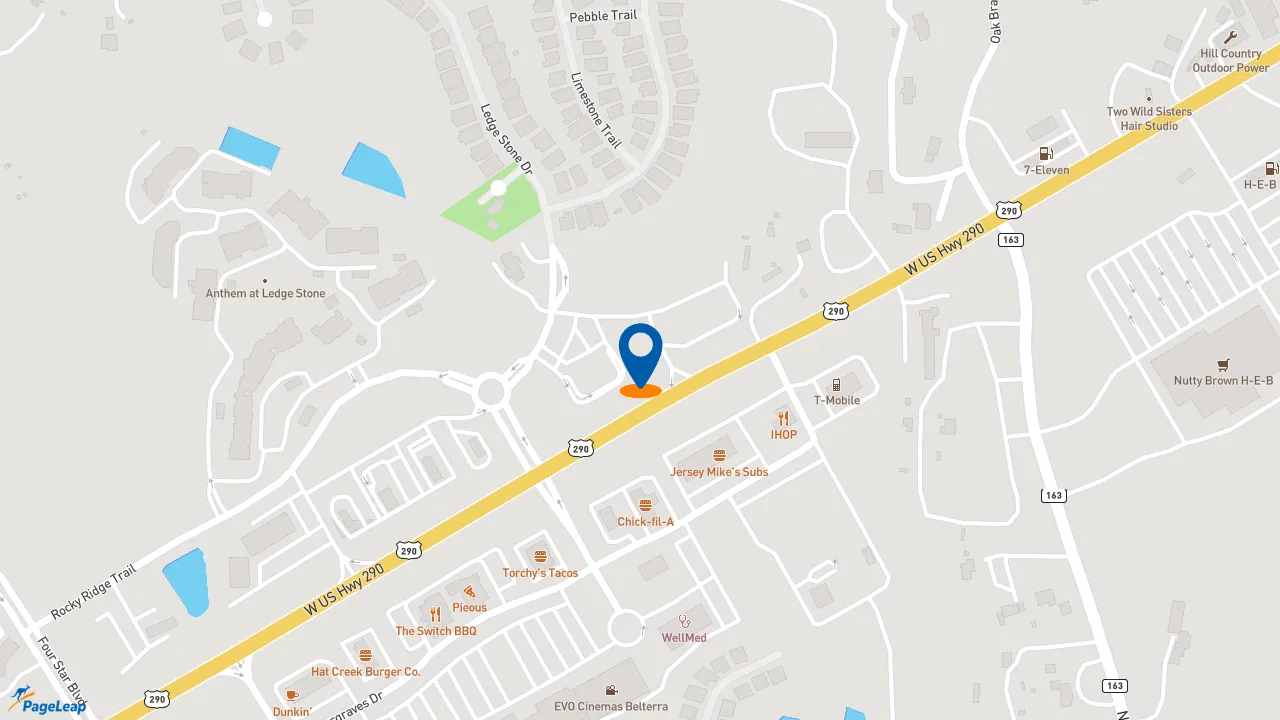 https://pageleap.com map showing location of Dutch Bros Coffee in Dripping Springs.
