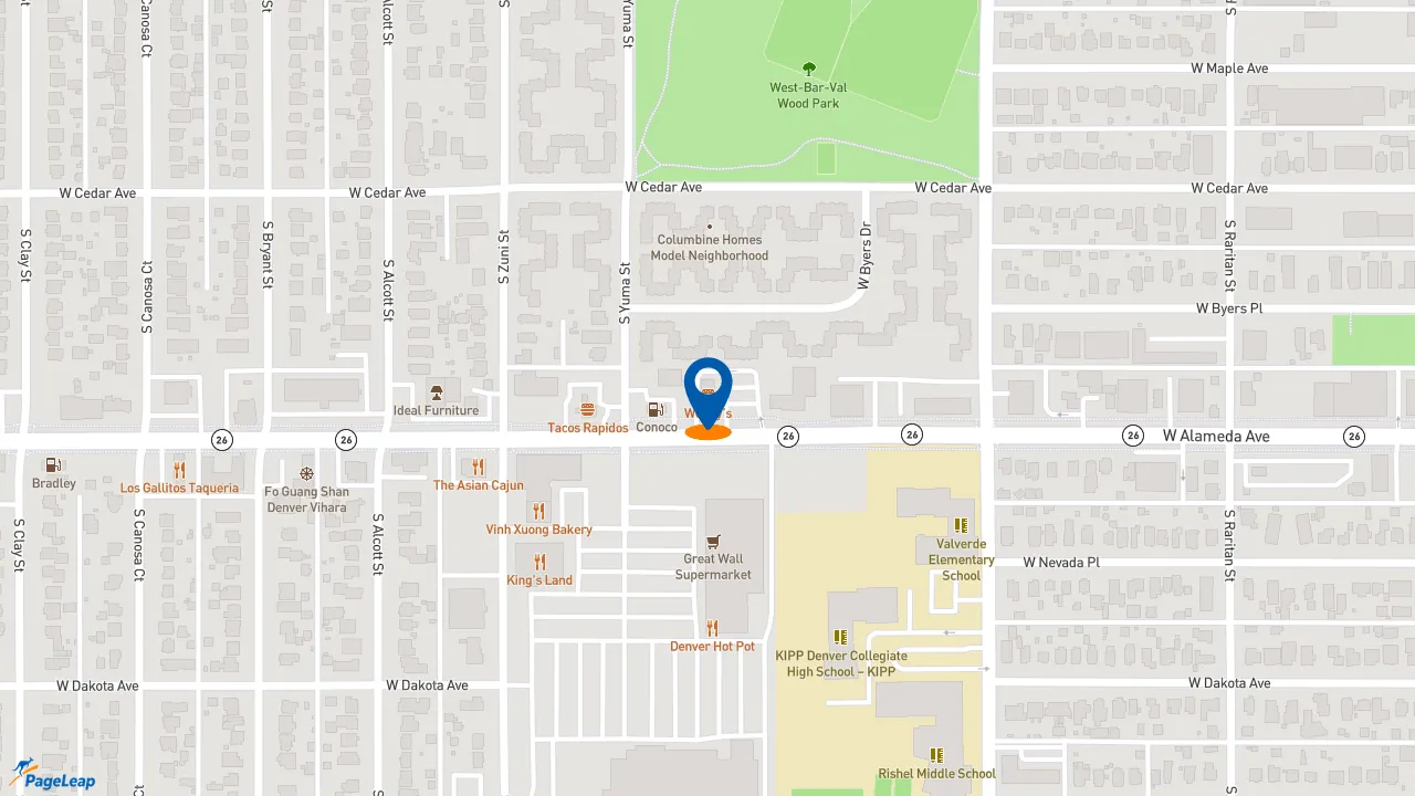 https://pageleap.com map showing location of Dutch Bros Coffee in Denver.