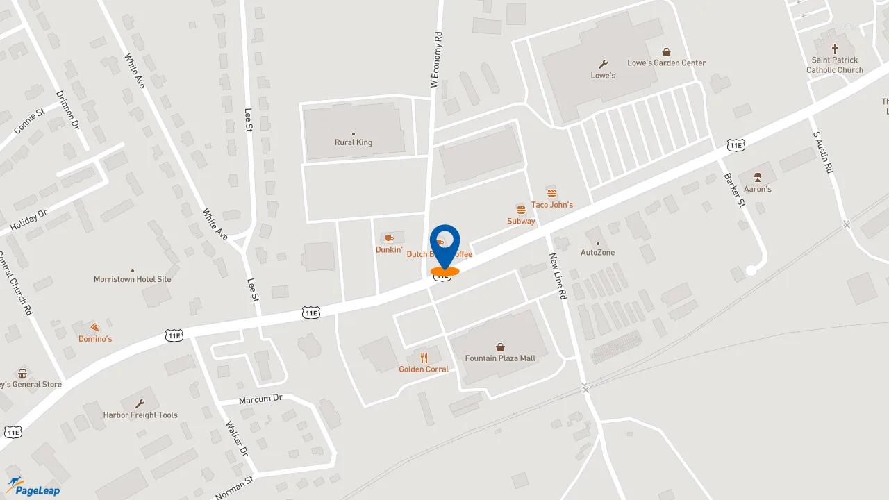 https://pageleap.com map showing location of Dutch Bros Coffee in Morristown.