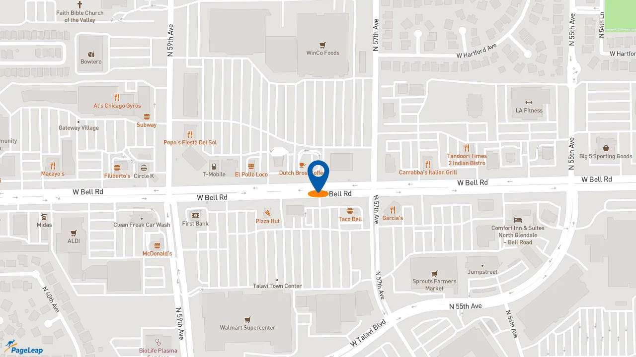 https://pageleap.com map showing location of Dutch Bros Coffee in Glendale.