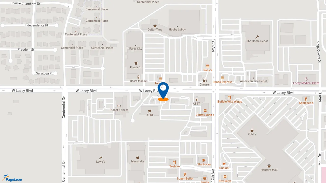 https://pageleap.com map showing location of Dutch Bros Coffee in Hanford.