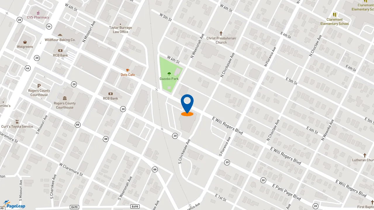 https://pageleap.com map showing location of Dutch Bros Coffee in Claremore.