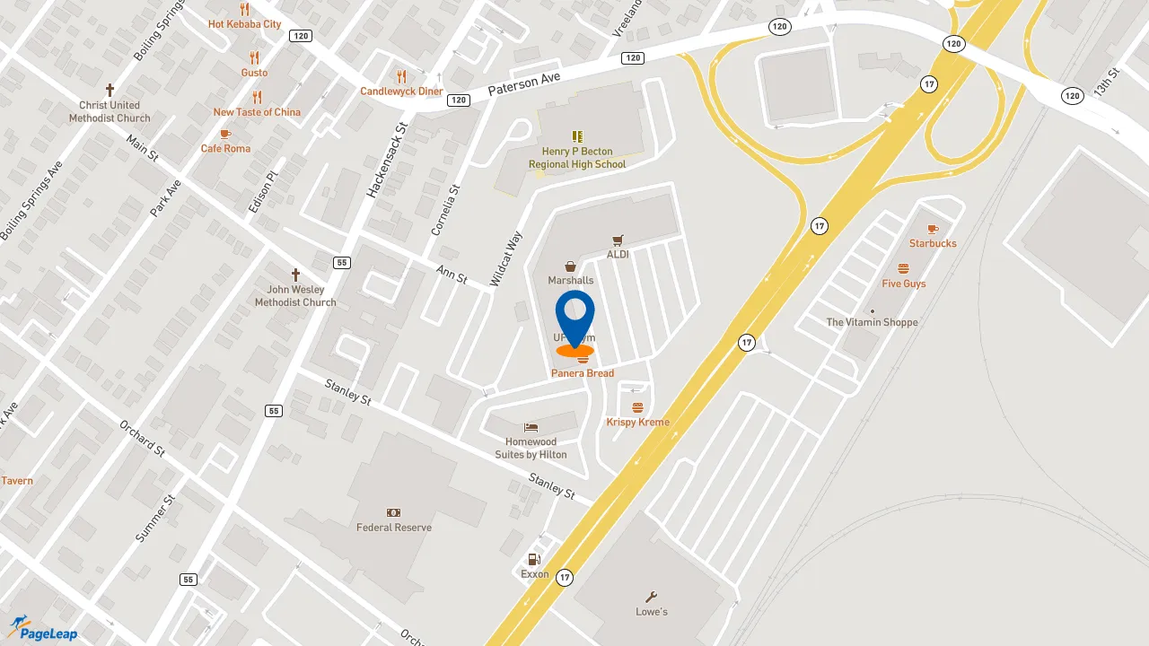 https://pageleap.com map showing location of East Coast Toyota in Wood Ridge.