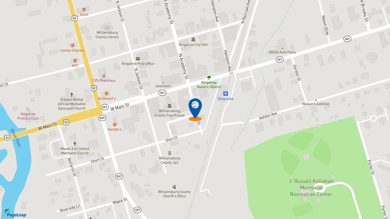 PageLeap.com map showing location of Edward Jones - Financial Advisor: Jamie Smith, CRPC™ in Kingstree.