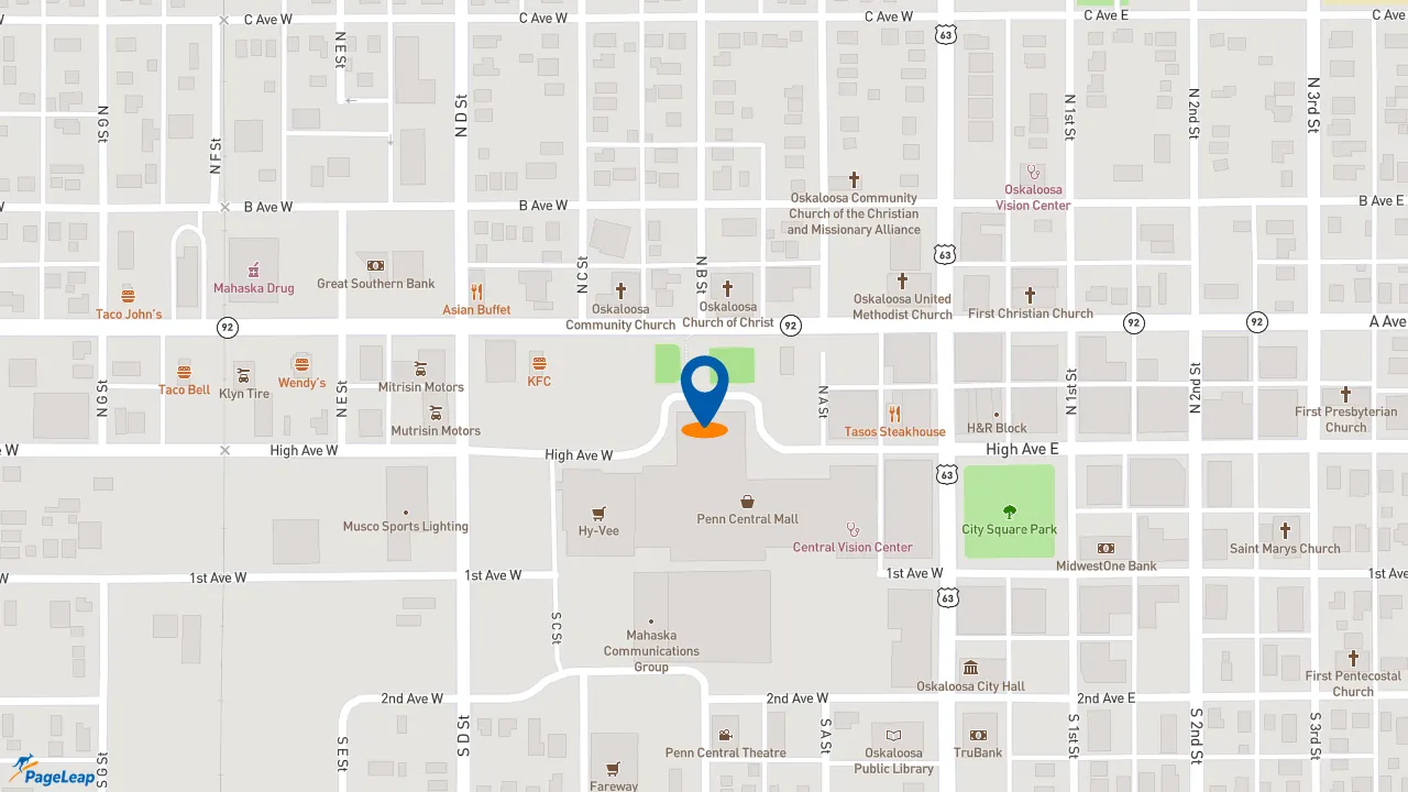https://pageleap.com map showing location of Edward Jones - Financial Advisor: Michael A Busch in Oskaloosa.