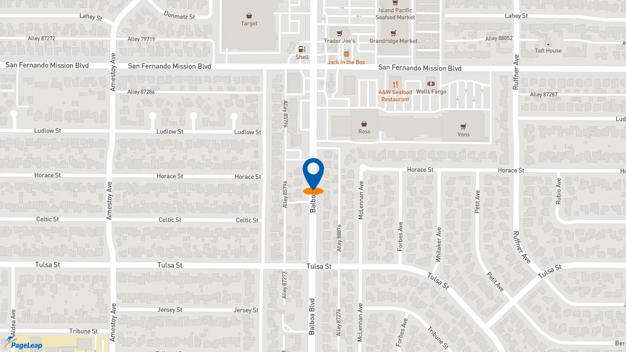 https://pageleap.com map showing location of El Pollo Loco in Granada Hills.