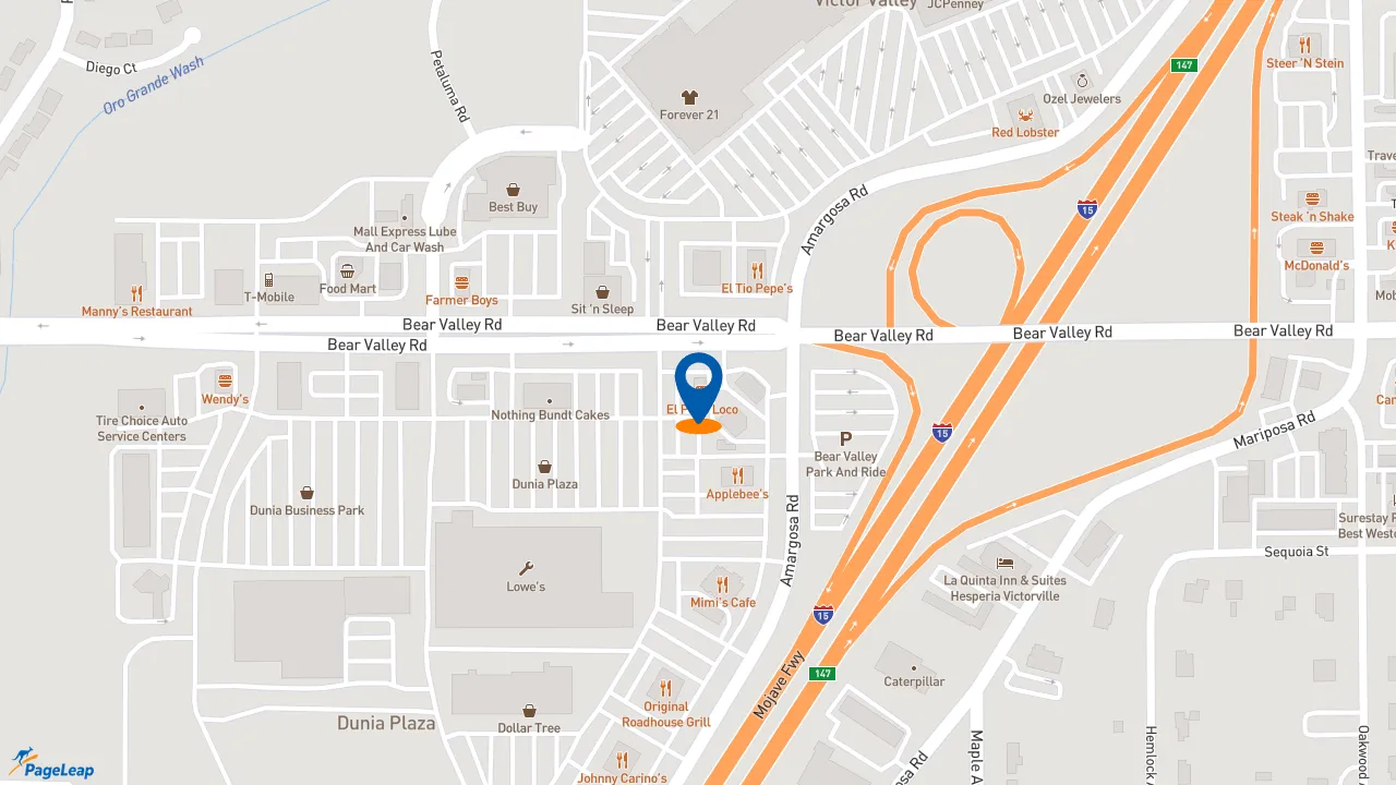 https://pageleap.com map showing location of El Pollo Loco in Victorville.