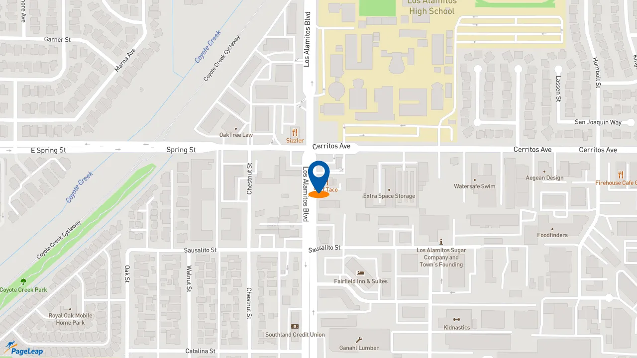 https://pageleap.com map showing location of El Pollo Loco in Los Alamitos.