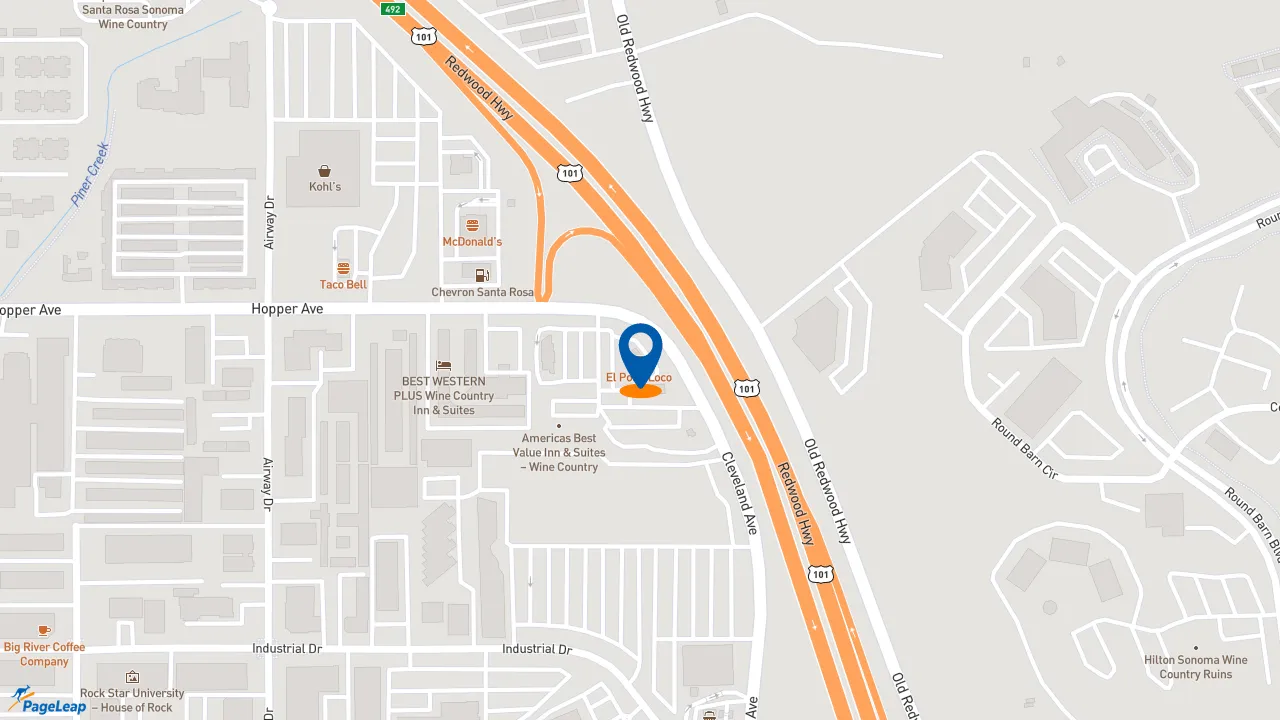 https://pageleap.com map showing location of El Pollo Loco in Santa Rosa.