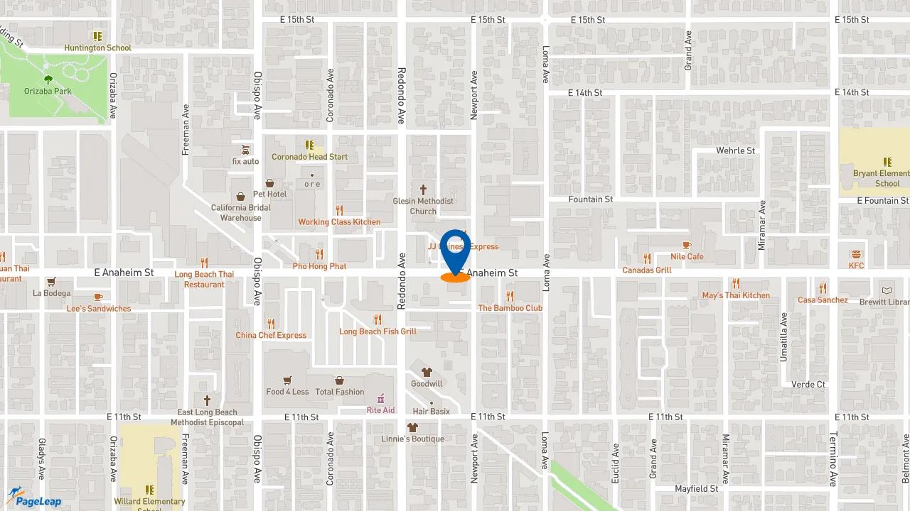 https://pageleap.com map showing location of El Pollo Loco in Long Beach.