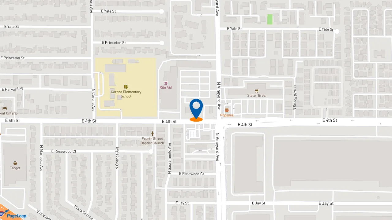 https://pageleap.com map showing location of El Pollo Loco in Ontario.