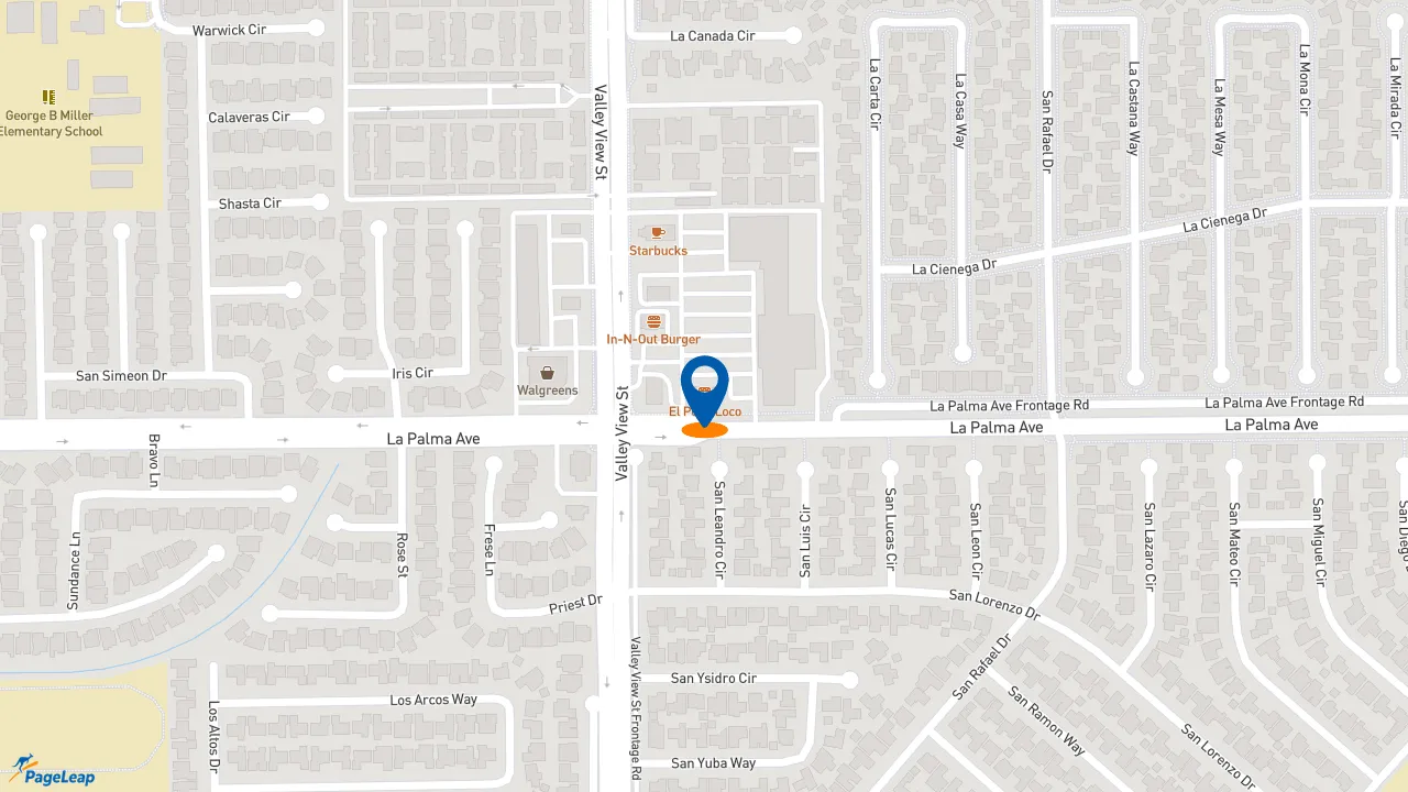 https://pageleap.com map showing location of El Pollo Loco in Buena Park.