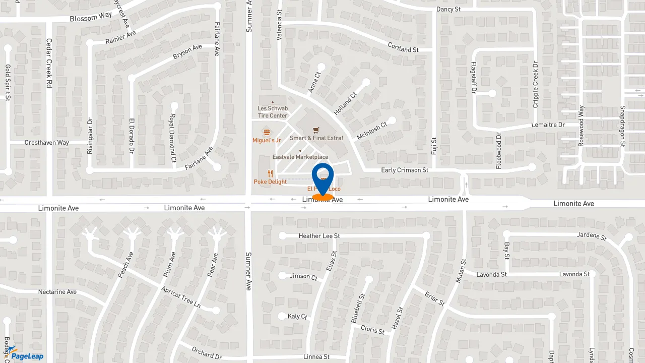 https://pageleap.com map showing location of El Pollo Loco in Eastvale.