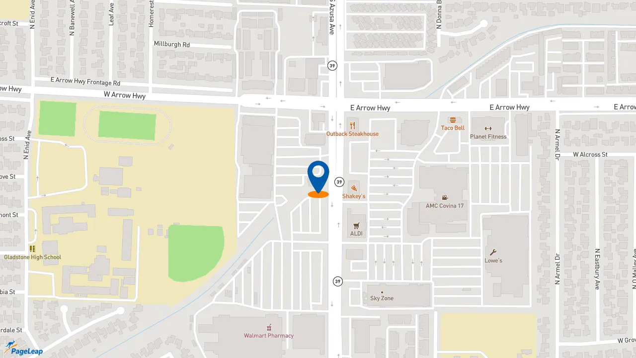 https://pageleap.com map showing location of El Pollo Loco in Covina.