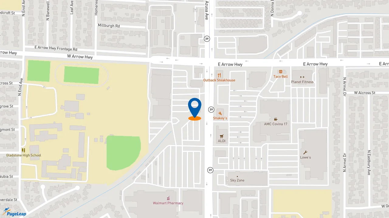 https://pageleap.com map showing location of El Pollo Loco in Covina.