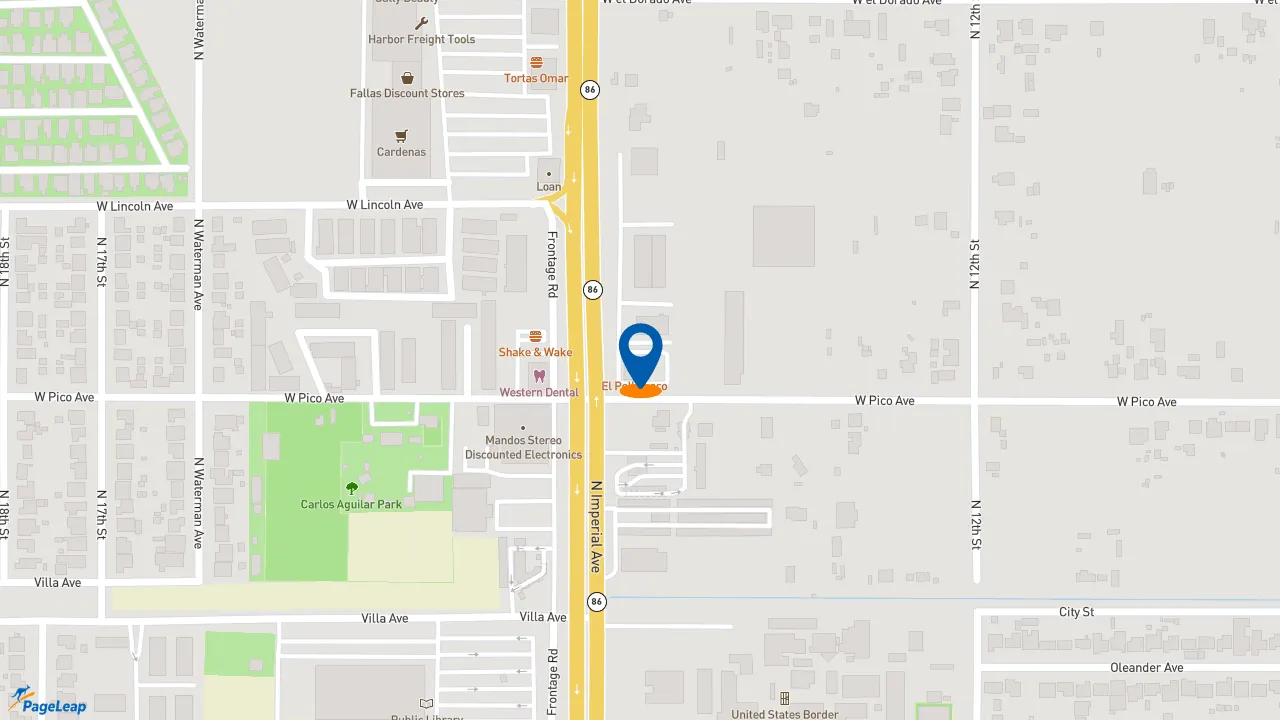 https://pageleap.com map showing location of El Pollo Loco in El Centro.