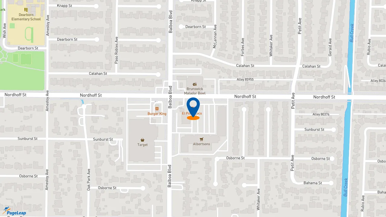 https://pageleap.com map showing location of El Pollo Loco in Northridge.