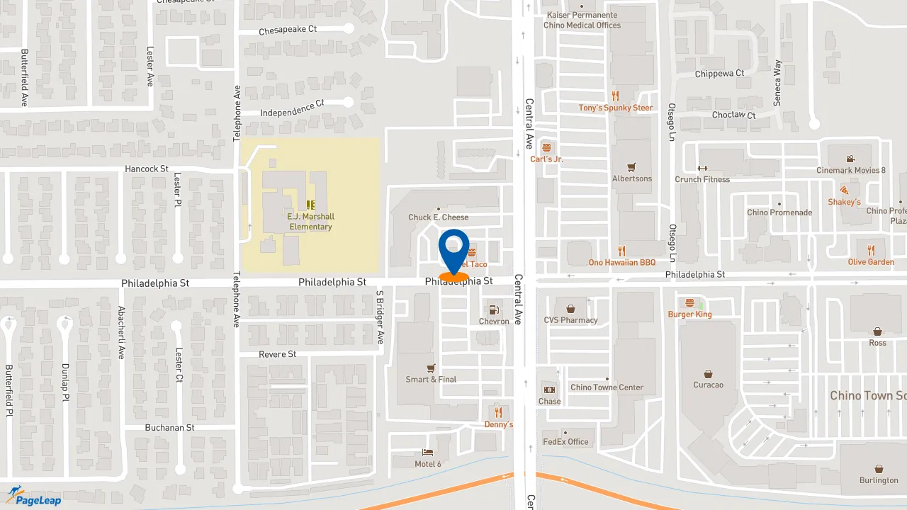 https://pageleap.com map showing location of El Pollo Loco in Chino.