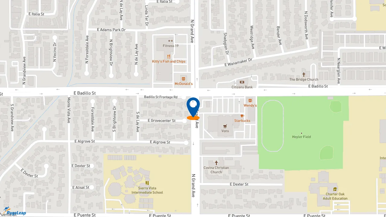 https://pageleap.com map showing location of El Pollo Loco in Covina.