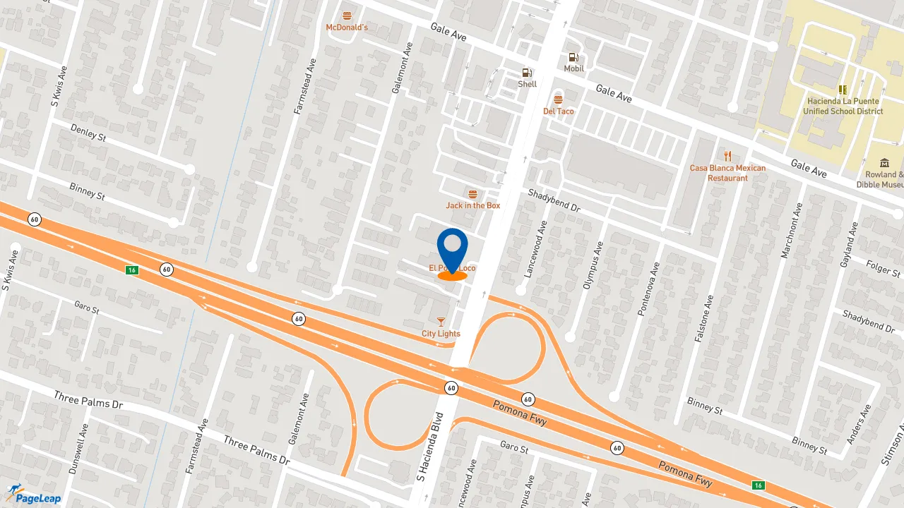 https://pageleap.com map showing location of El Pollo Loco in Hacienda Heights.
