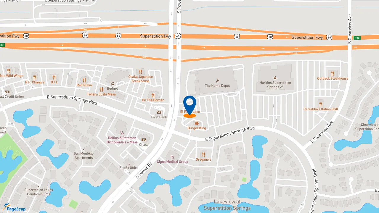 https://pageleap.com map showing location of El Pollo Loco in Mesa.