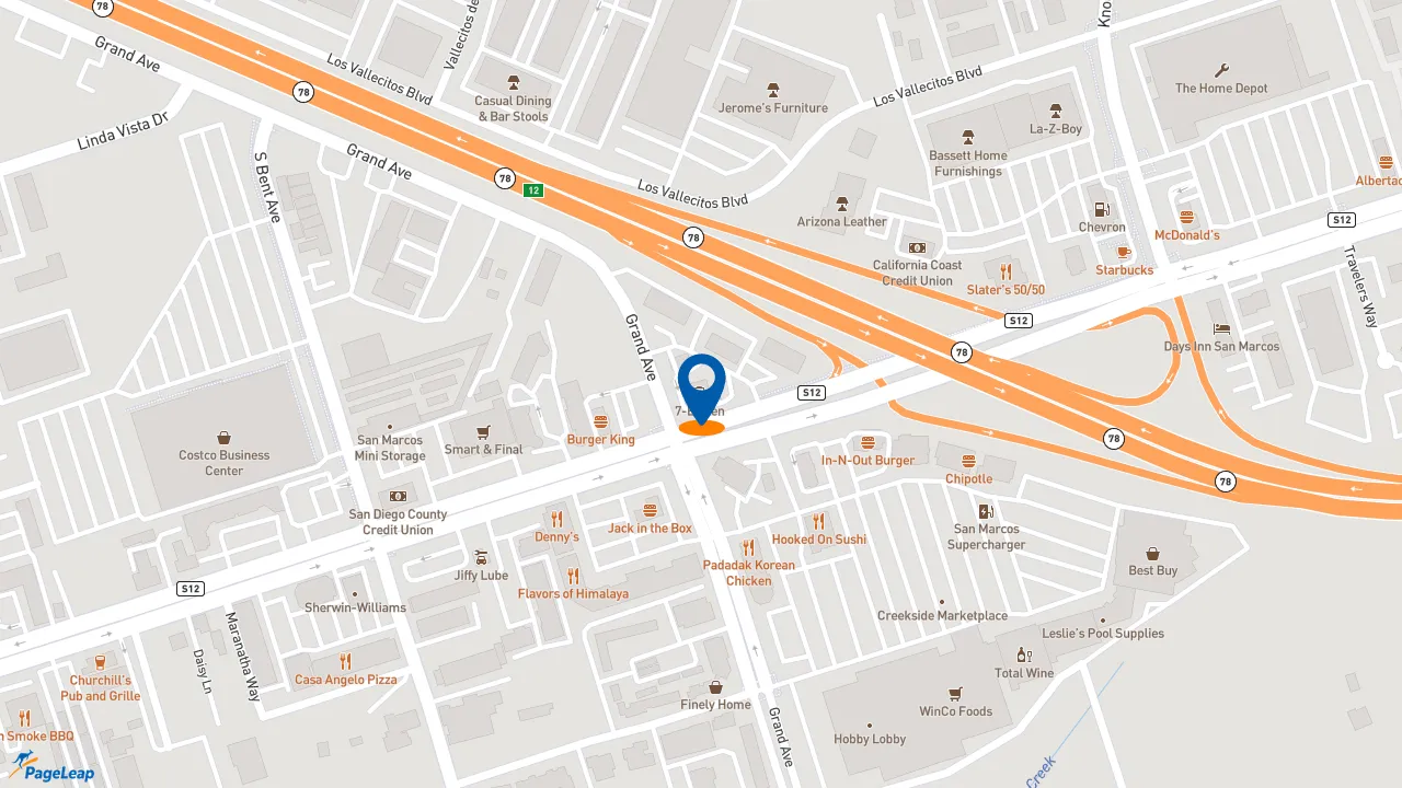 https://pageleap.com map showing location of El Pollo Loco in San Marcos.