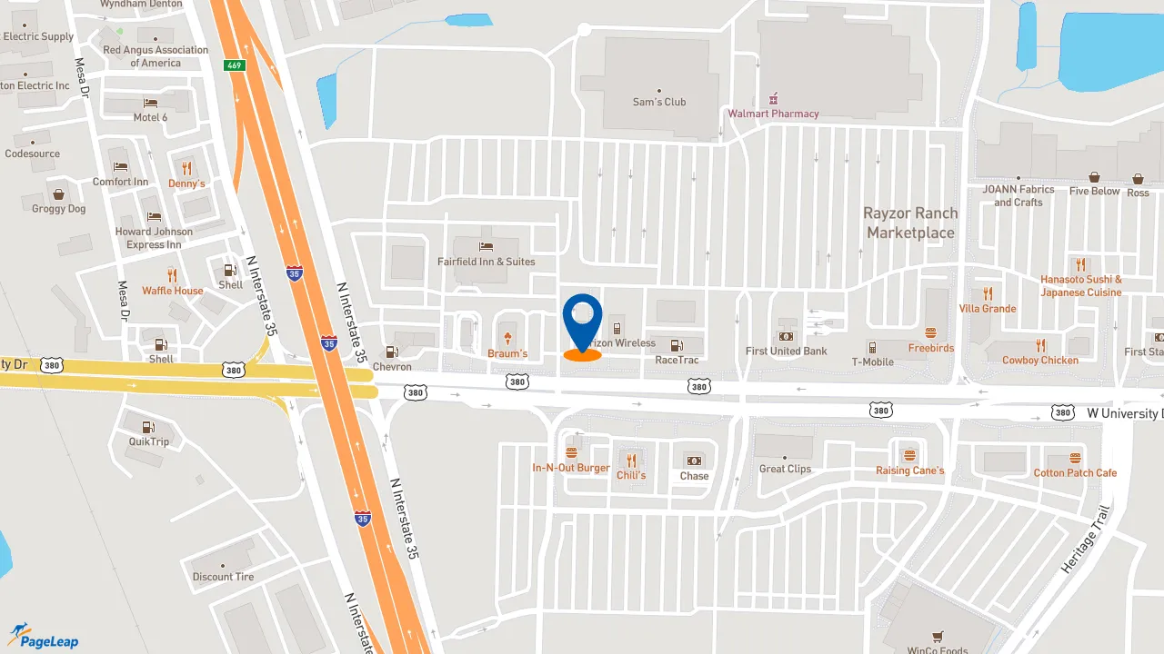 https://pageleap.com map showing location of El Pollo Loco in Denton.