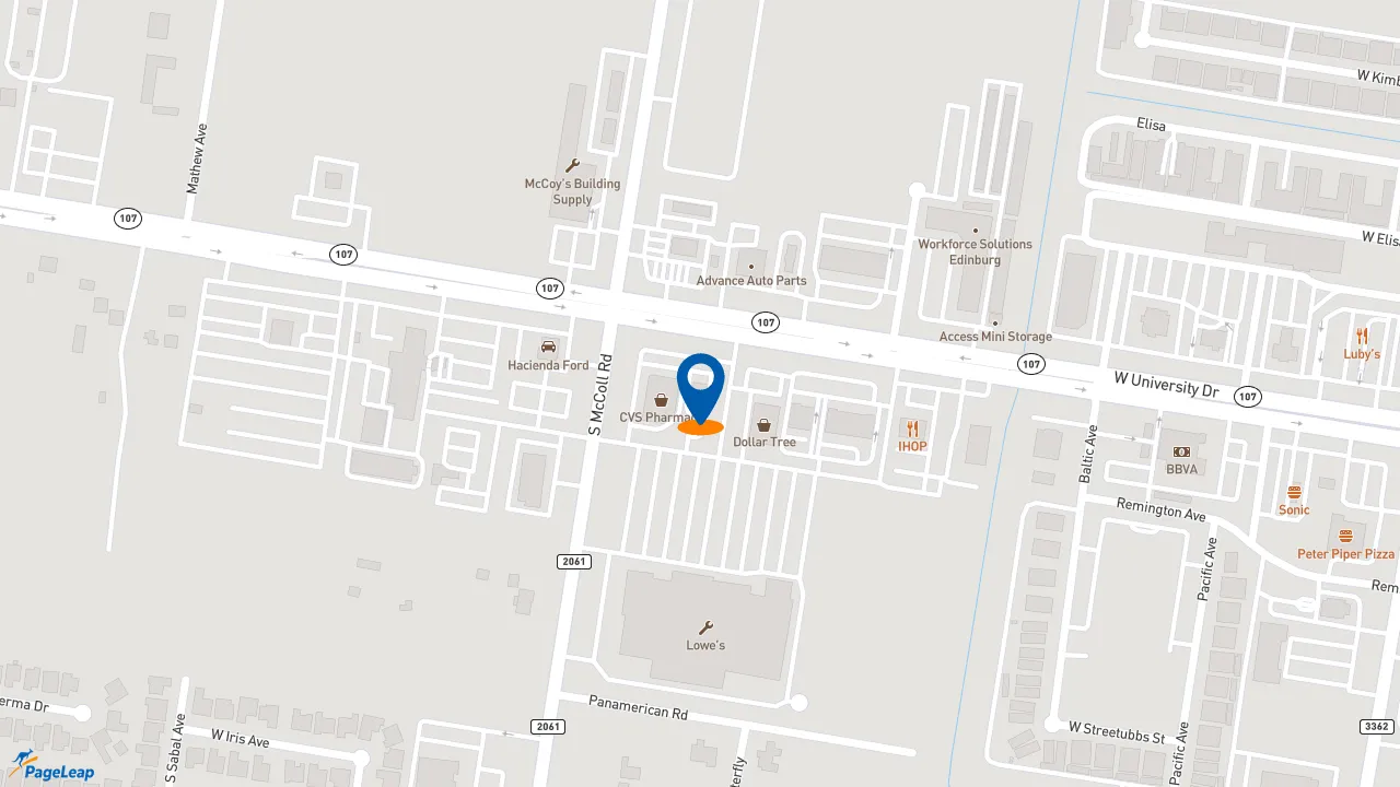 https://pageleap.com map showing location of El Pollo Loco in Edinburg.