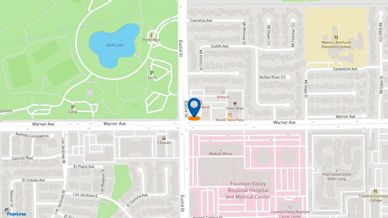 https://pageleap.com map showing location of El Pollo Loco in Fountain Valley.