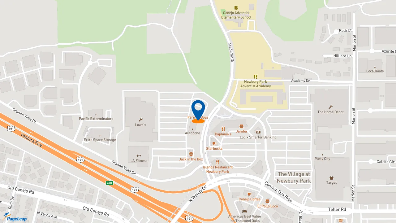 https://pageleap.com map showing location of Farmer Boys in Thousand Oaks.