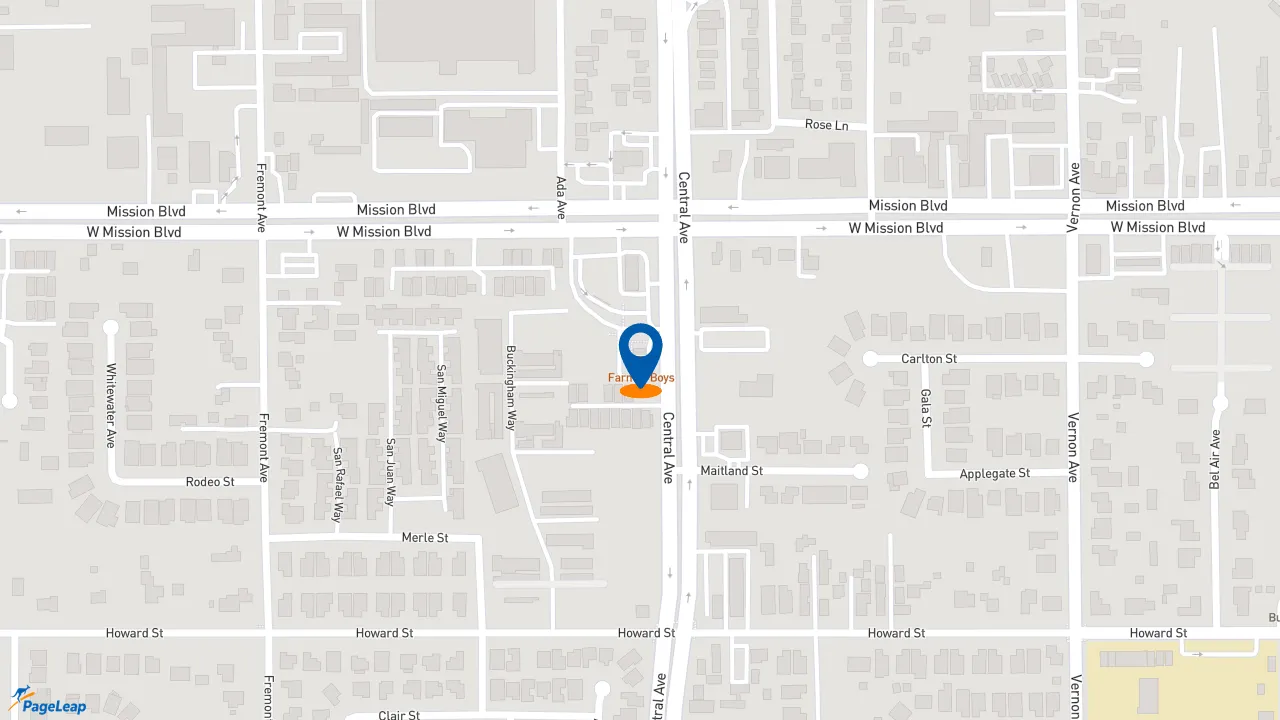 https://pageleap.com map showing location of Farmer Boys in Montclair.