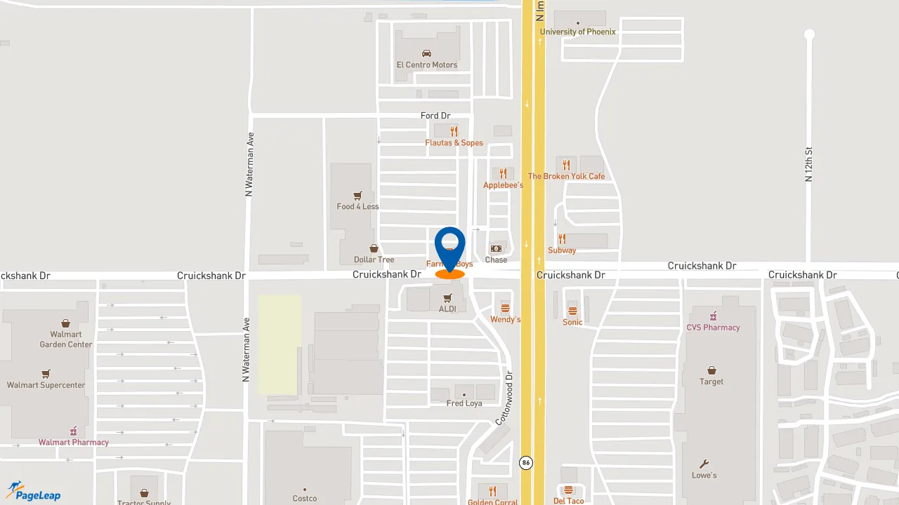 https://pageleap.com map showing location of Farmer Boys in El Centro.