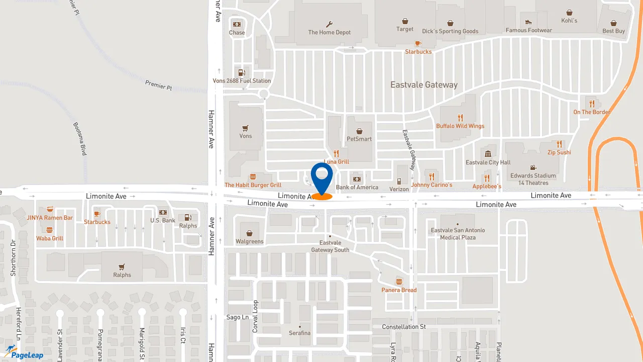 https://pageleap.com map showing location of Farmer Boys in Eastvale.