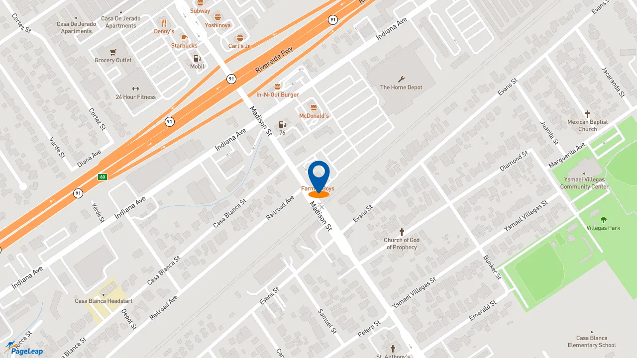 https://pageleap.com map showing location of Farmer Boys in Riverside.
