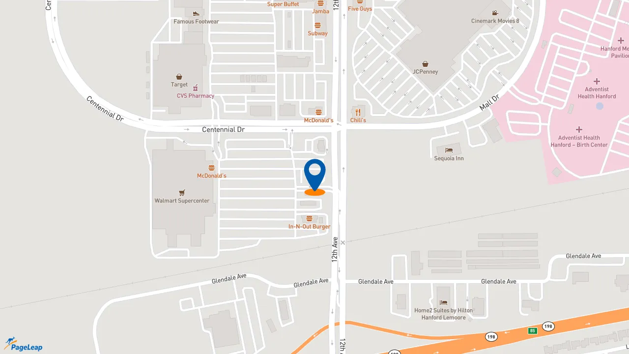 https://pageleap.com map showing location of Farmer Boys in Hanford.