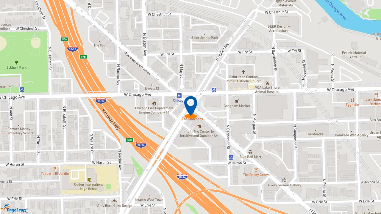 https://pageleap.com map showing location of Fatburger &amp; Buffalo&#039;s Express - Delivery Only - Closed in Chicago.