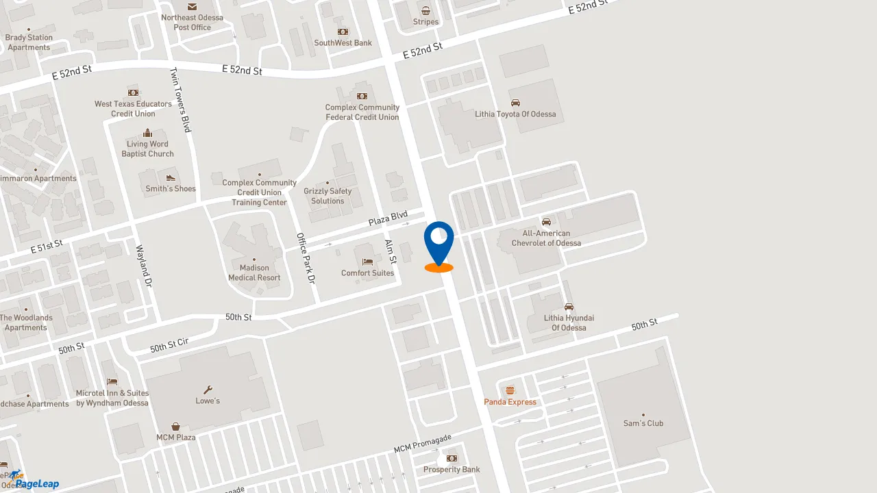 https://pageleap.com map showing location of Fazoli&#039;s in Odessa.