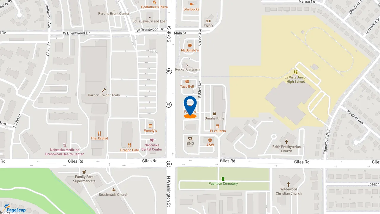 https://pageleap.com map showing location of Fazoli&#039;s in La Vista.