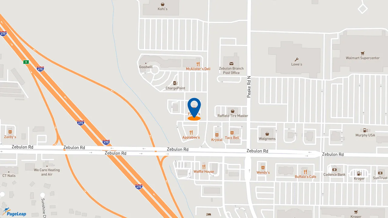 https://pageleap.com map showing location of Fazoli&#039;s in Macon.