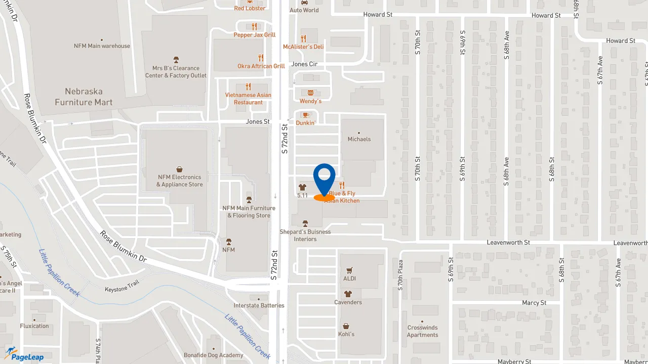 https://pageleap.com map showing location of Firehouse Subs 72 Crossing in Omaha.
