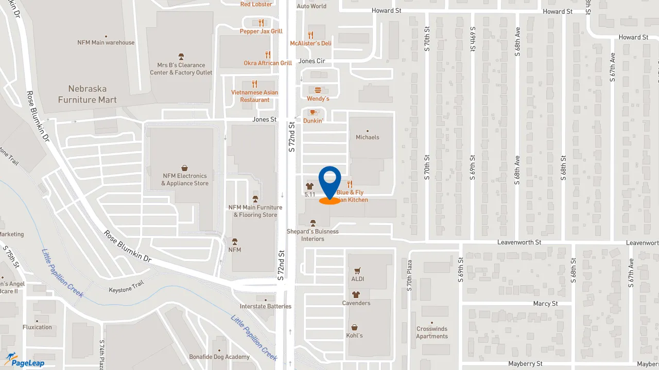 https://pageleap.com map showing location of Firehouse Subs 72 Crossing in Omaha.