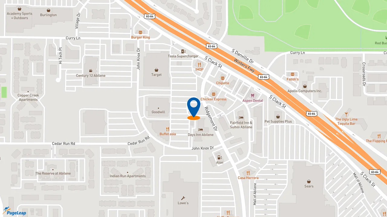 https://pageleap.com map showing location of Firehouse Subs Abilene South in Abilene.