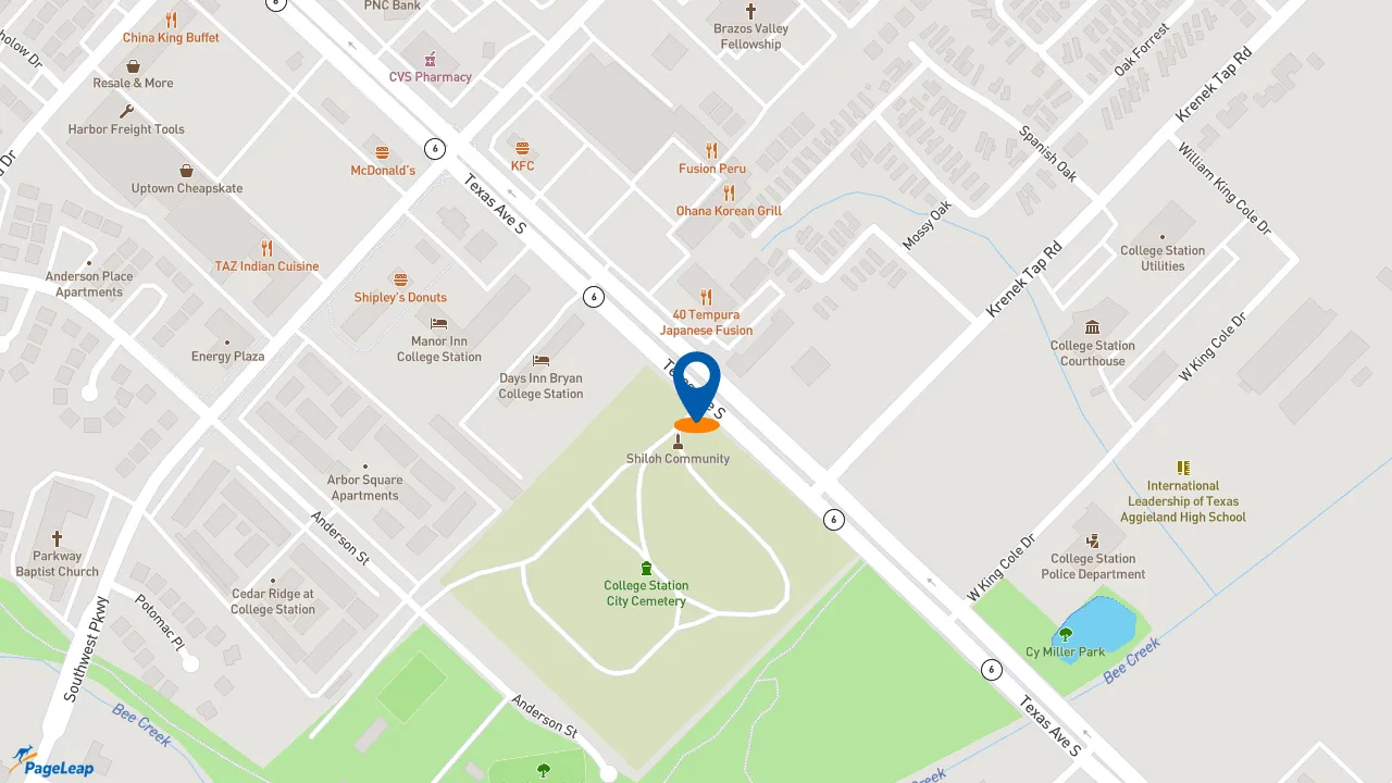 https://pageleap.com map showing location of Firehouse Subs Aggie Central in College Station.