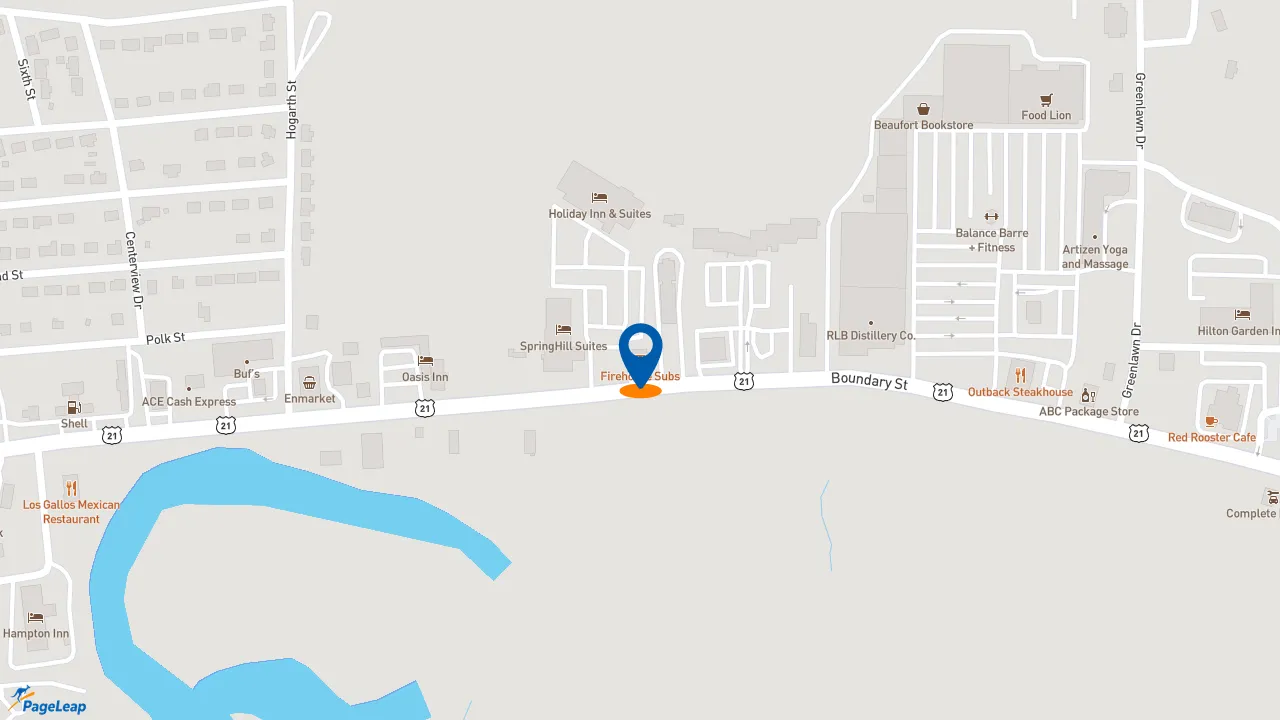 https://pageleap.com map showing location of Firehouse Subs Beaufort in Beaufort.