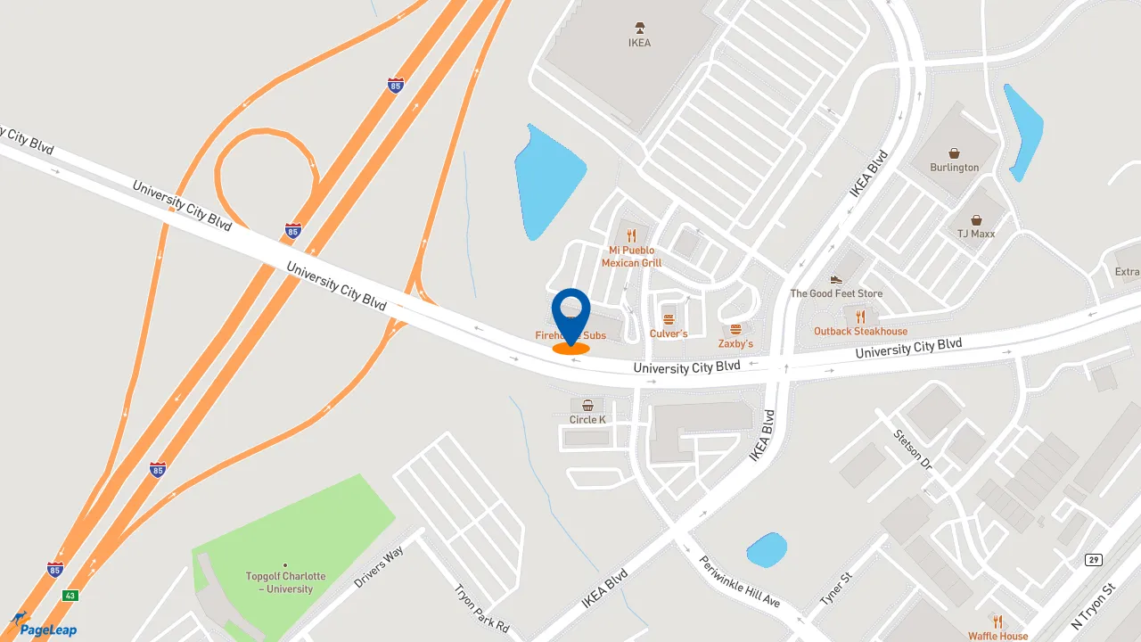https://pageleap.com map showing location of Firehouse Subs Belgate in Charlotte.