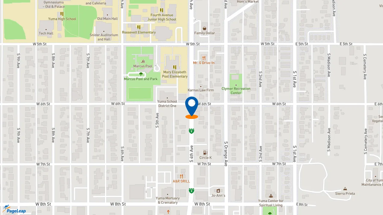 https://pageleap.com map showing location of Firehouse Subs Big Curve in Yuma.