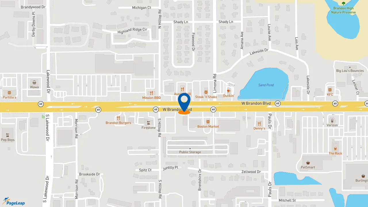 https://pageleap.com map showing location of Firehouse Subs Brandon in Brandon.
