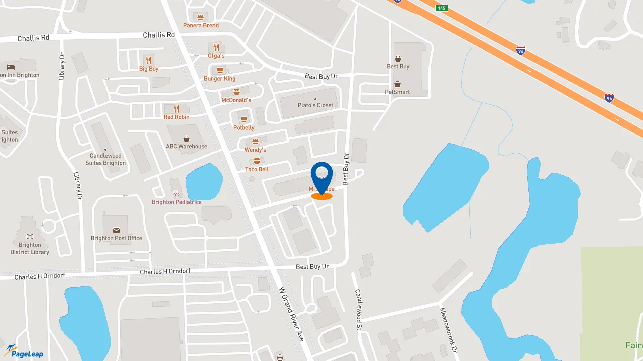 https://pageleap.com map showing location of Firehouse Subs Brookside Mall in Brighton.